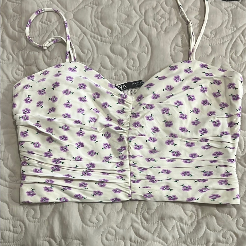 Zara White Ruched Bustier Camisole